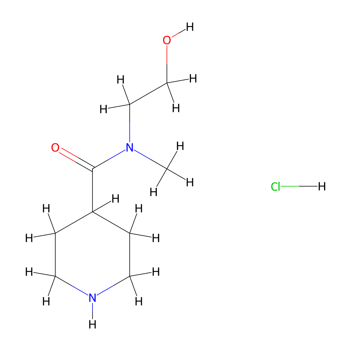 N-(2-Hydroxyethyl)-N-methyl-4-piperidinecarboxamide hydrochloride molecular structure, CAS 1220033-55-5