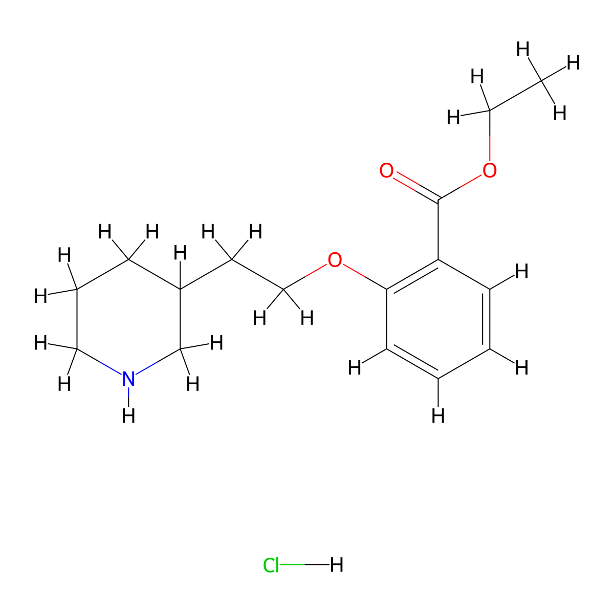 Ethyl 2-[2-(3-piperidinyl)ethoxy]benzoate hydrochloride molecular structure, CAS 1220034-05-8