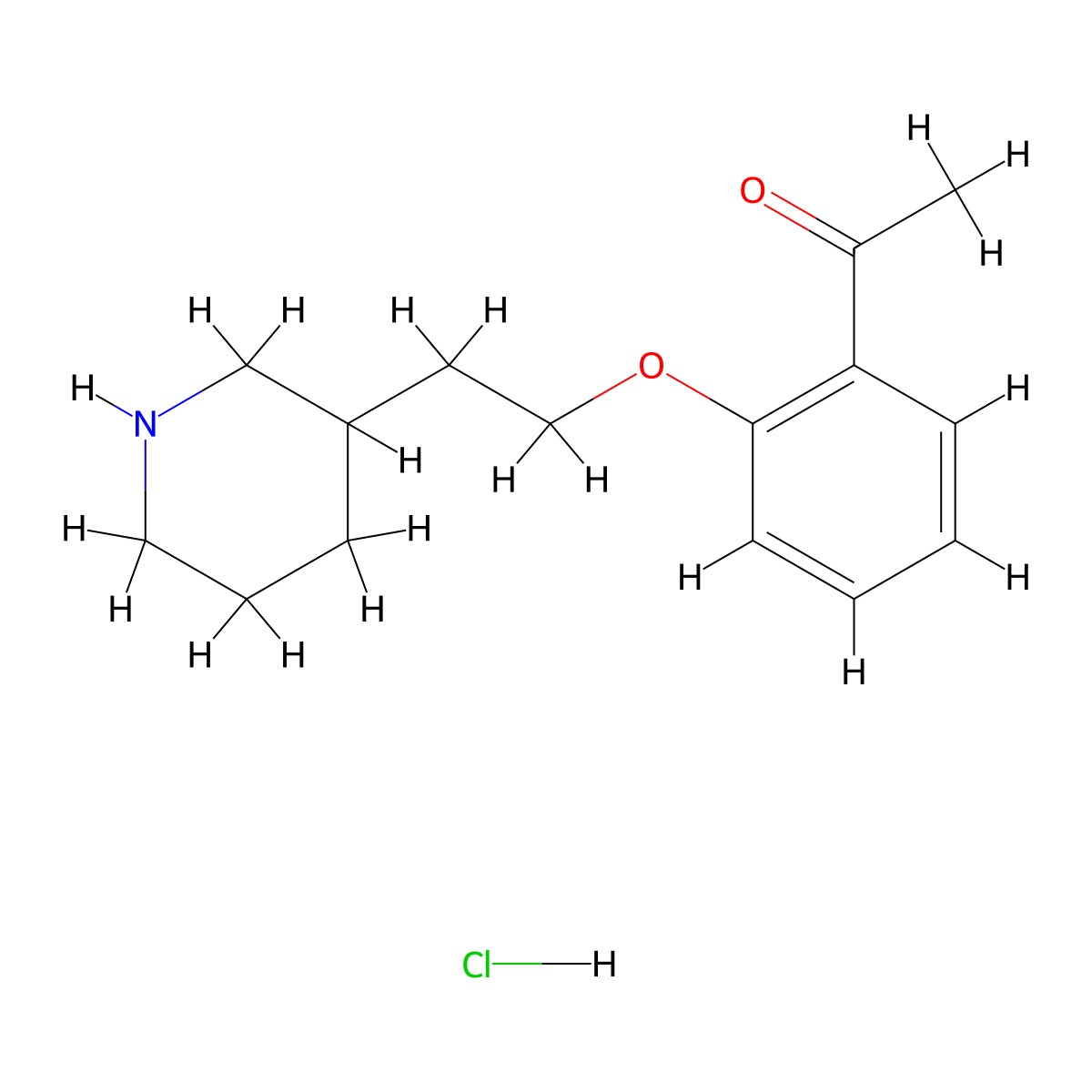 1-{2-[2-(3-Piperidinyl)ethoxy]phenyl}-1-ethanone hydrochloride molecular structure, CAS 1220034-21-8