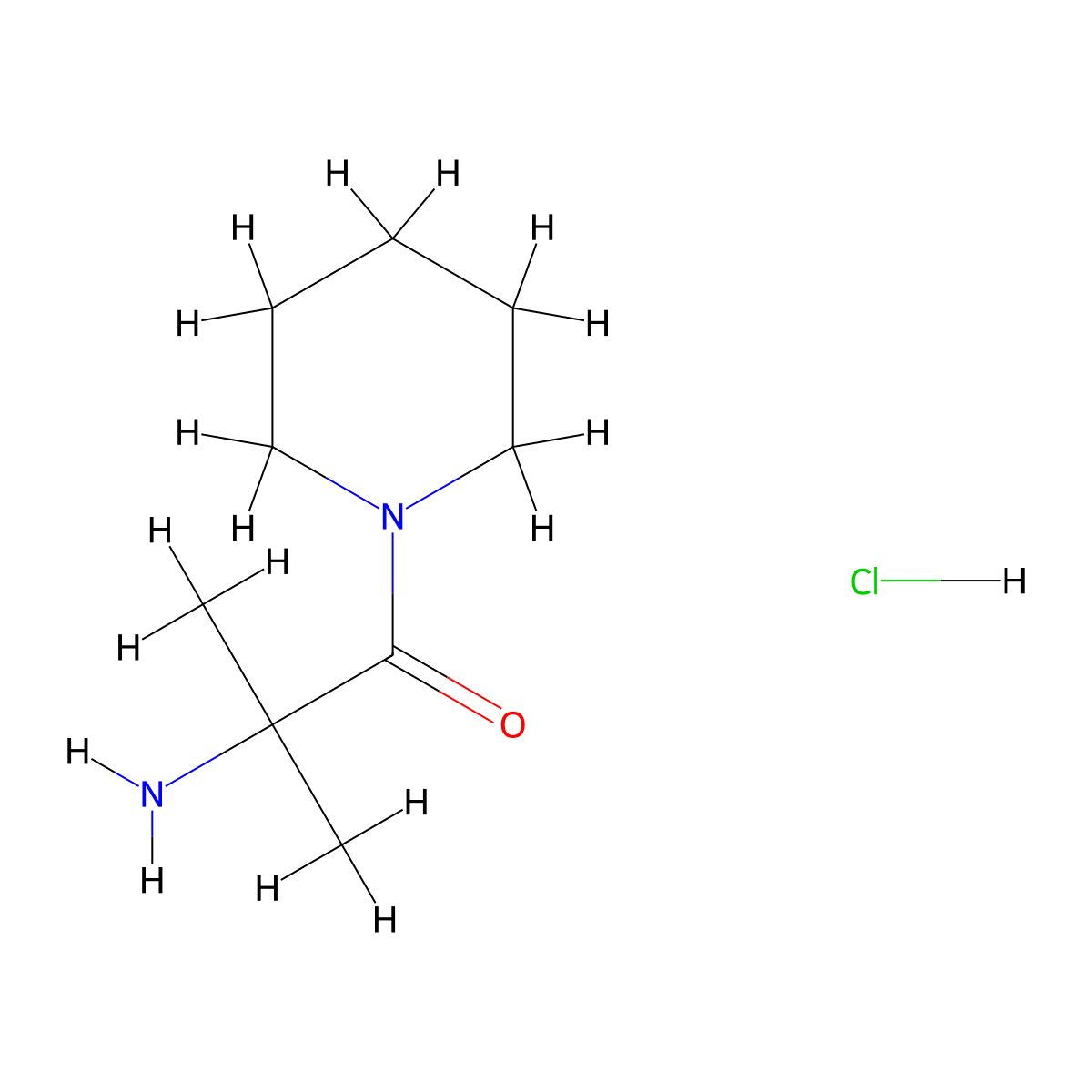 2-Amino-2-methyl-1-(1-piperidinyl)-1-propanone hydrochloride molecular structure, CAS 1220034-81-0