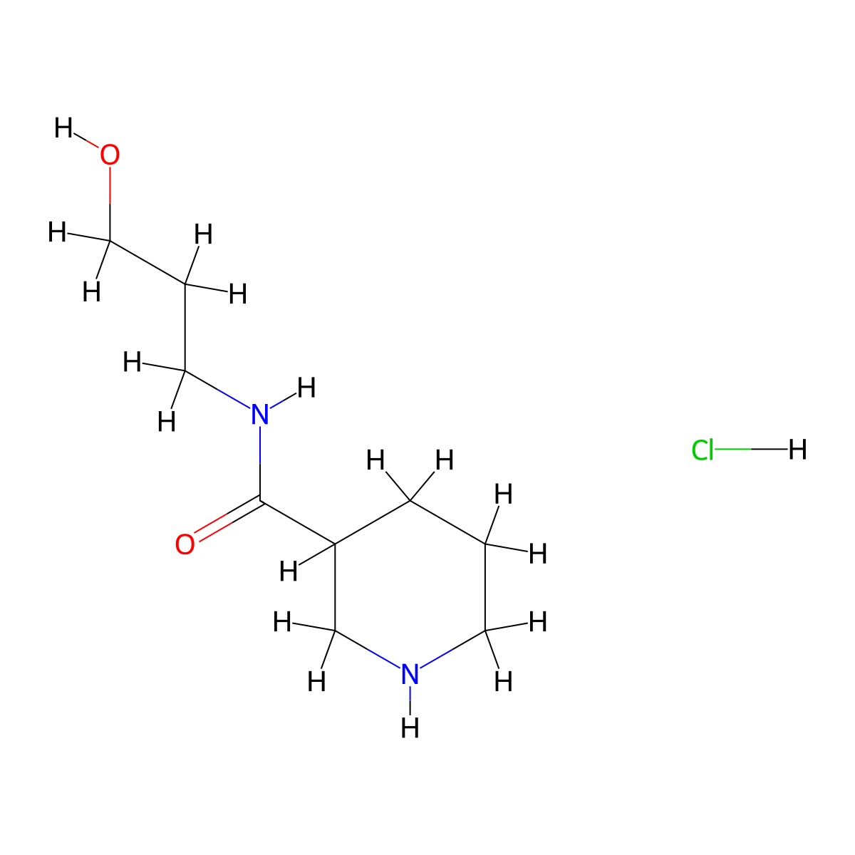 N-(3-Hydroxypropyl)-3-piperidinecarboxamide hydrochloride molecular structure, CAS 1220035-07-3