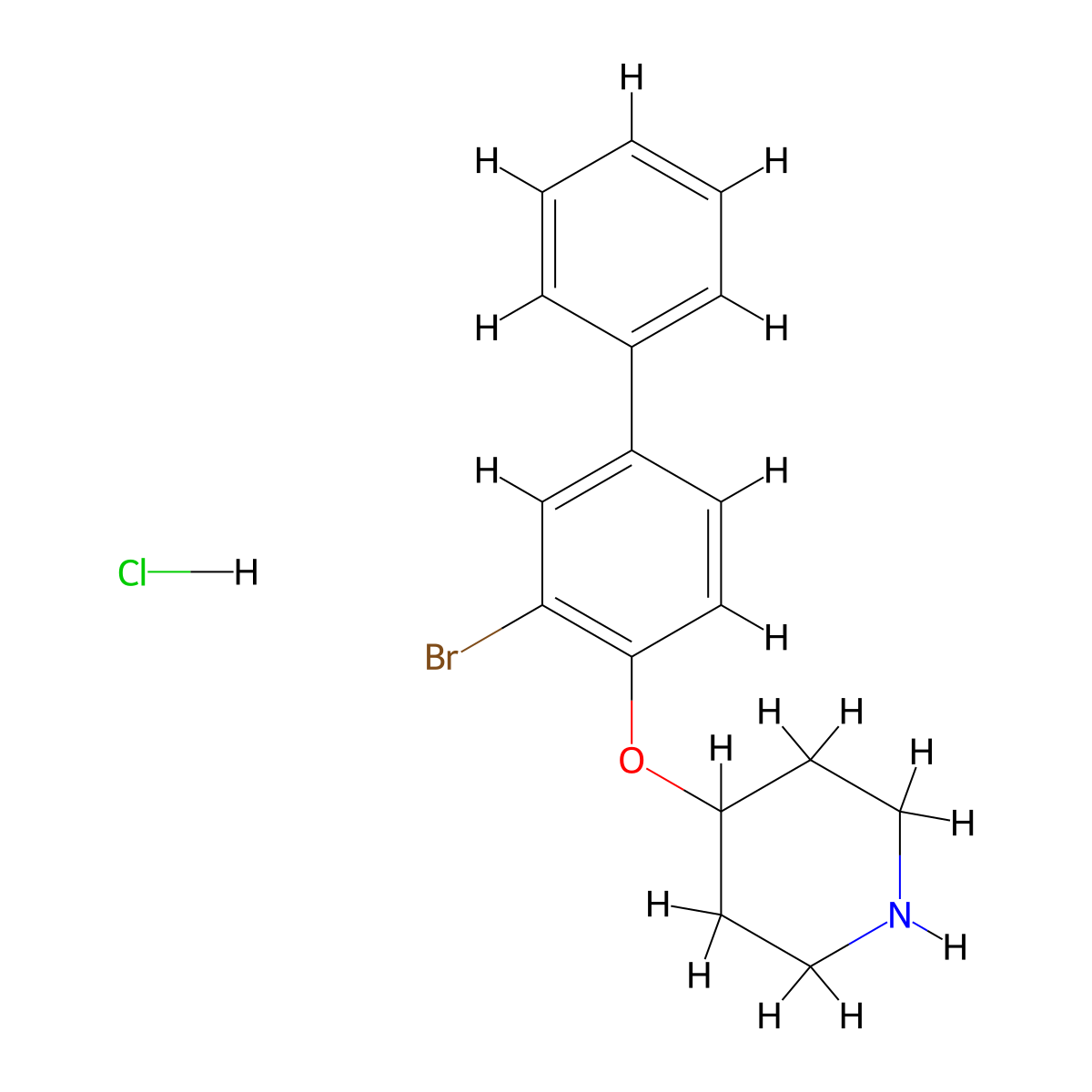 3-Bromo[1,1'-biphenyl]-4-yl 4-piperidinyl ether hydrochloride molecular structure, CAS 1220035-27-7