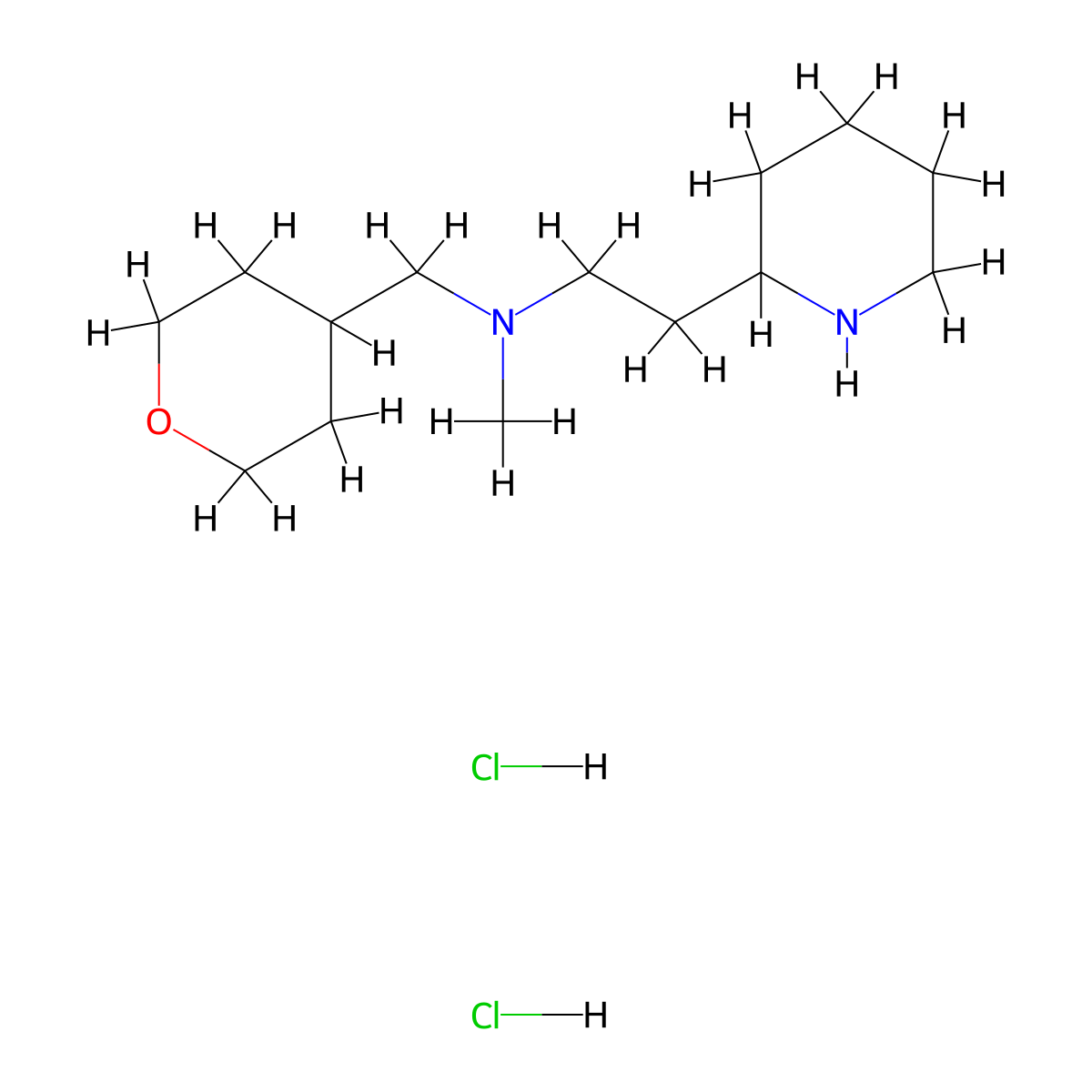 N-Methyl-2-(2-piperidinyl)-N-(tetrahydro-2H-pyran-4-ylmethyl)-1-ethanamine dihydrochloride molecular structure, CAS 1220035-62-0