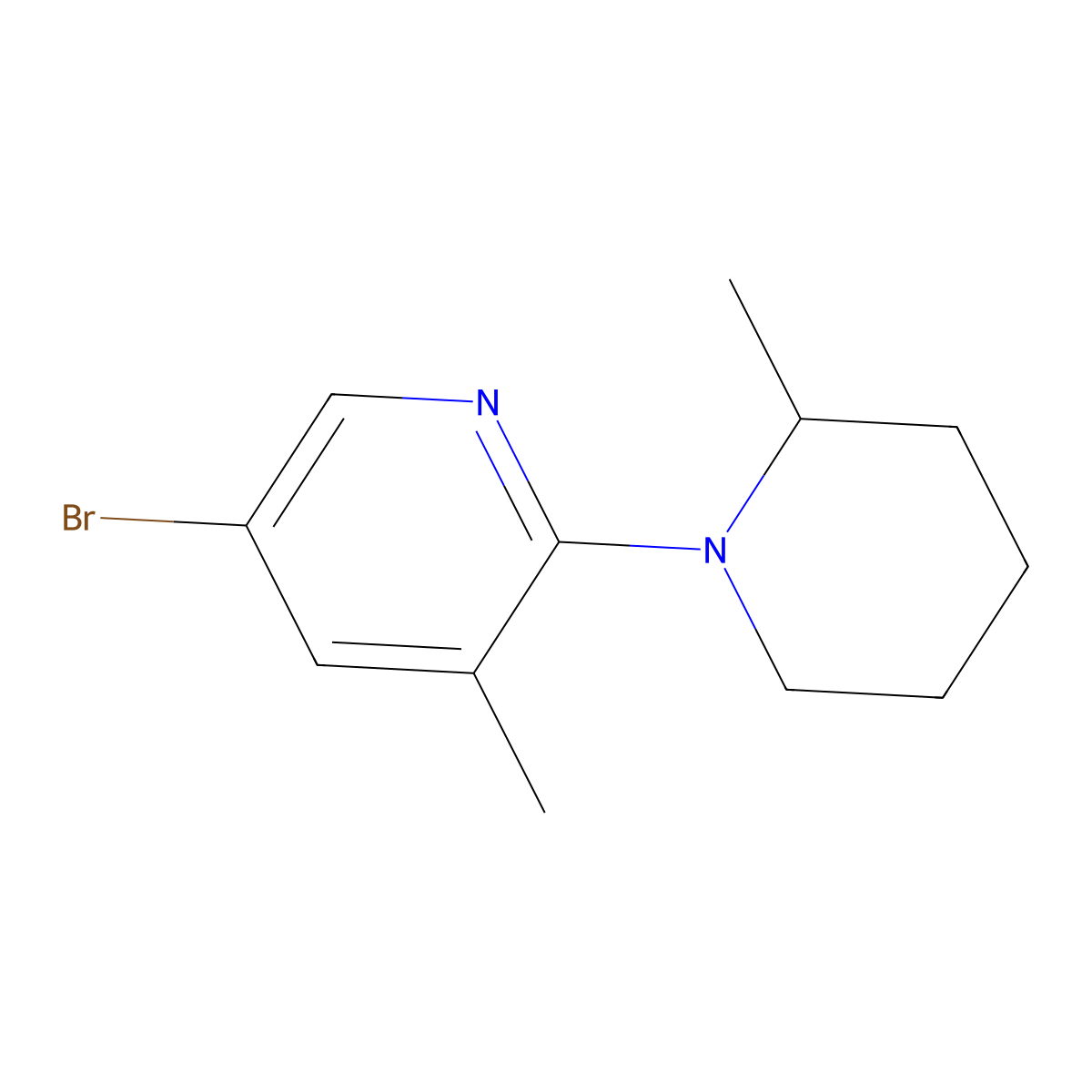 5-Bromo-3-methyl-2-(2-methylpiperidin-1-yl)pyridine molecular structure, CAS 1220036-18-9