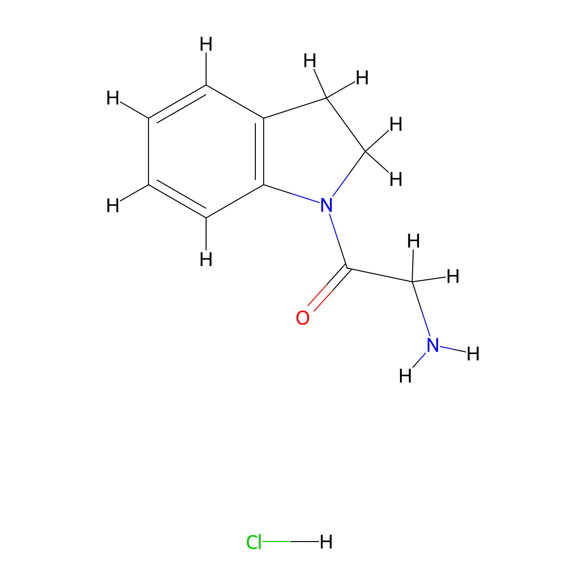 2-amino-1-(2,3-dihydro-1H-indol-1-yl)ethan-1-one hydrochloride molecular structure, CAS 1220036-34-9