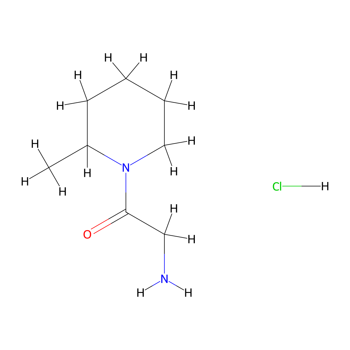 2-Amino-1-(2-methyl-1-piperidinyl)-1-ethanone hydrochloride molecular structure, CAS 1220036-47-4