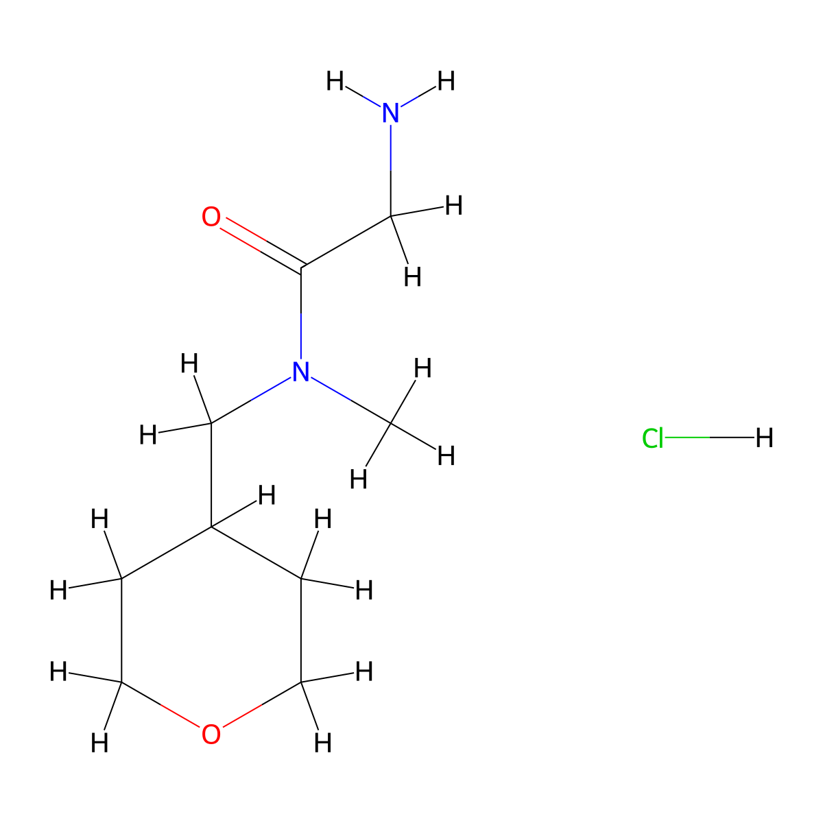 2-Amino-N-methyl-N-(tetrahydro-2H-pyran-4-ylmethyl)acetamide hydrochloride molecular structure, CAS 1220036-56-5