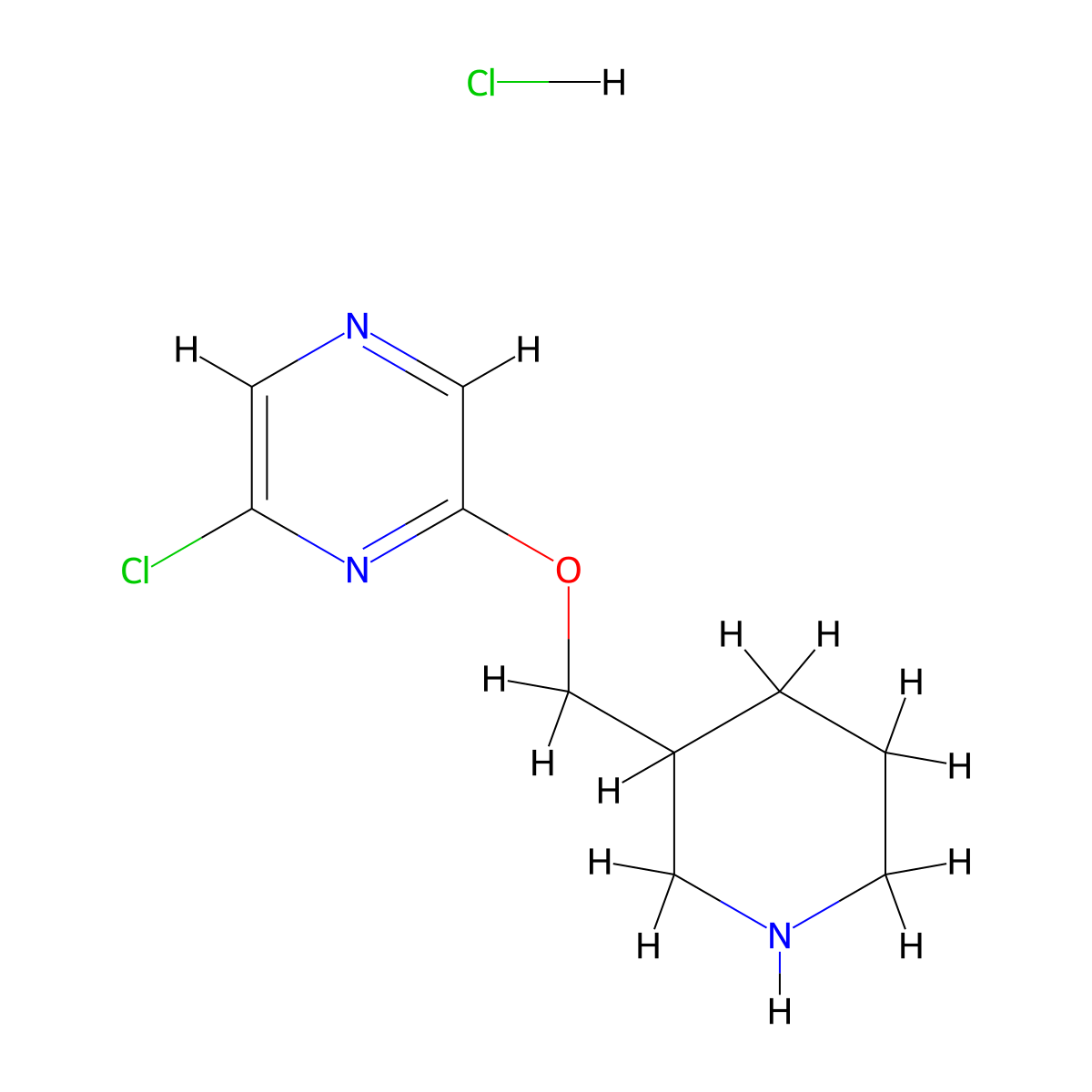 2-Chloro-6-(3-piperidinylmethoxy)pyrazine hydrochloride molecular structure, CAS 1220036-95-2