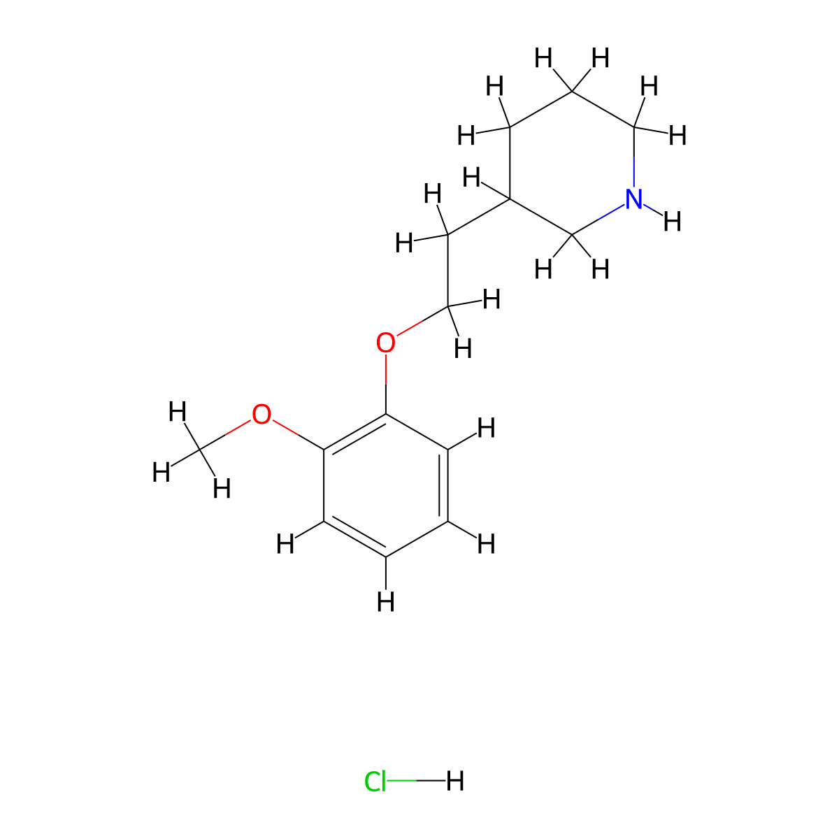 2-Methoxyphenyl 2-(3-piperidinyl)ethyl ether hydrochloride molecular structure, CAS 1220037-03-5