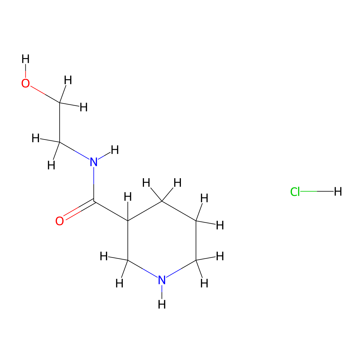 N-(2-Hydroxyethyl)-3-piperidinecarboxamide hydrochloride molecular structure, CAS 1220037-05-7