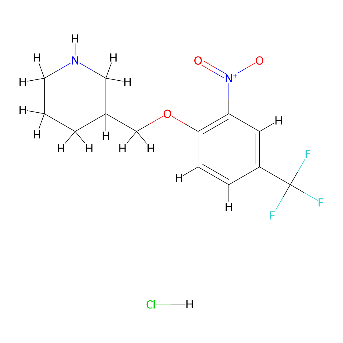 3-{[2-Nitro-4-(trifluoromethyl)phenoxy]-methyl}piperidine hydrochloride molecular structure, CAS 1220037-17-1