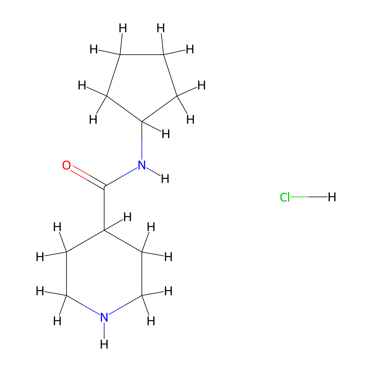 N-cyclopentylpiperidine-4-carboxamide hydrochloride molecular structure, CAS 1220038-00-5
