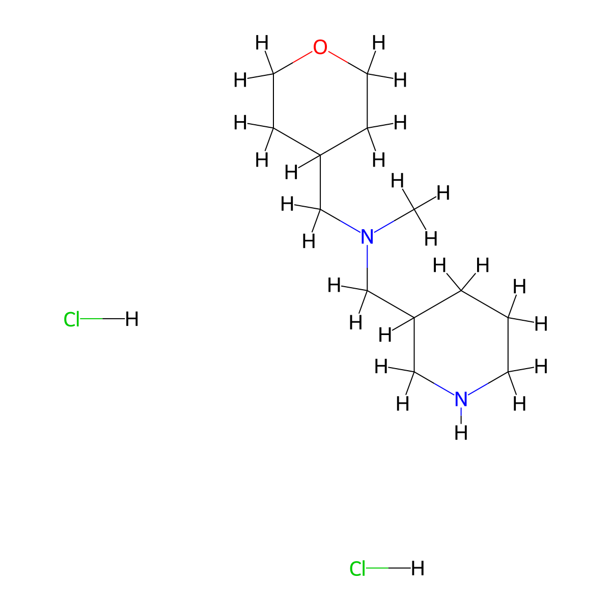 N-Methyl(3-piperidinyl)-N-(tetrahydro-2H-pyran-4-ylmethyl)methanamine dihydrochloride molecular structure, CAS 1220038-02-7