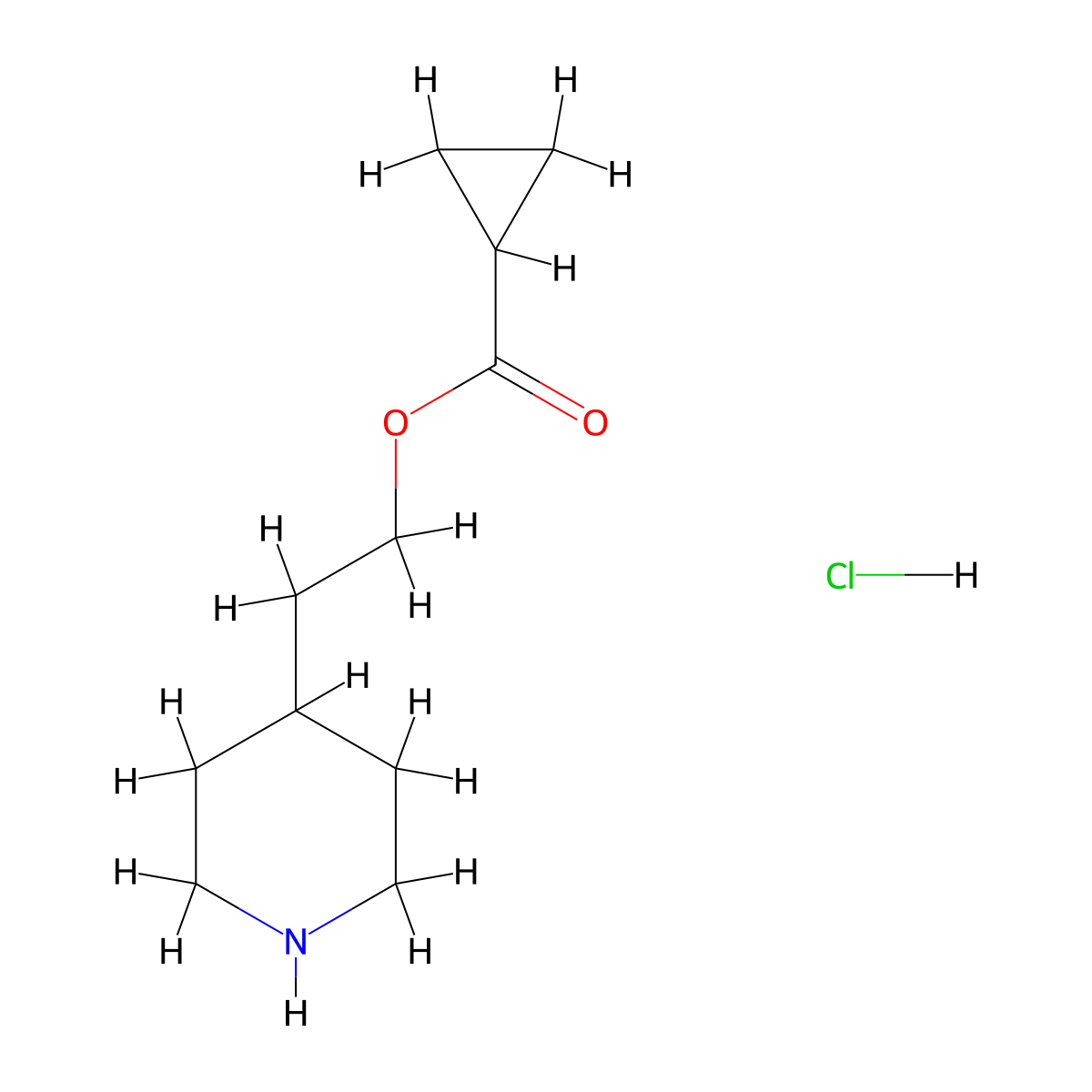2-(4-Piperidinyl)ethyl cyclopropanecarboxylate hydrochloride molecular structure, CAS 1220038-23-2