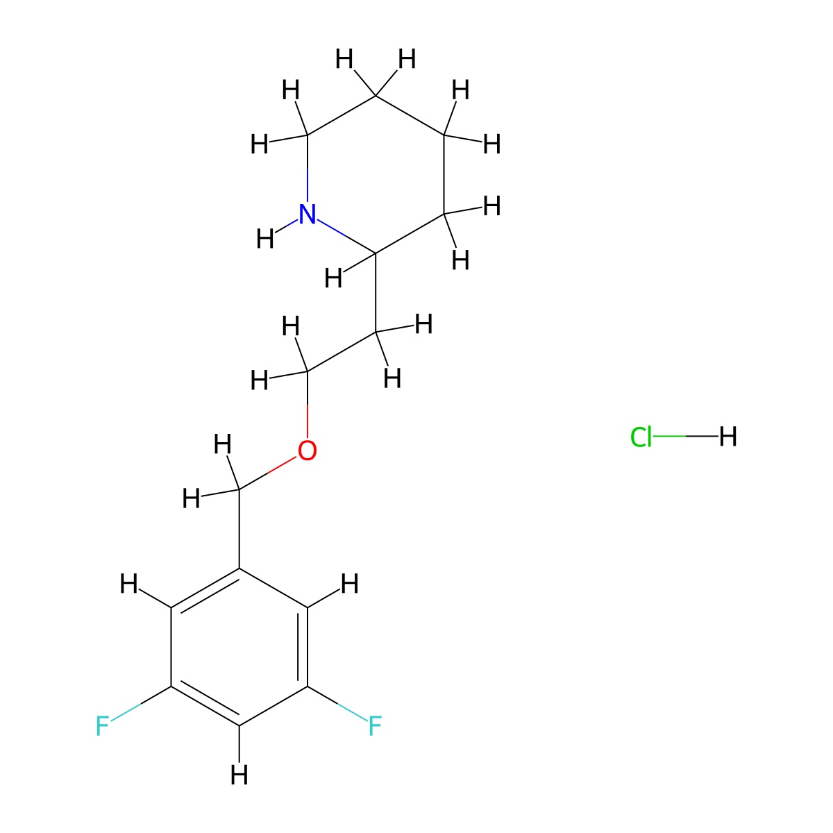 2-{2-[(3,5-Difluorobenzyl)oxy]ethyl}piperidine hydrochloride molecular structure, CAS 1220038-92-5