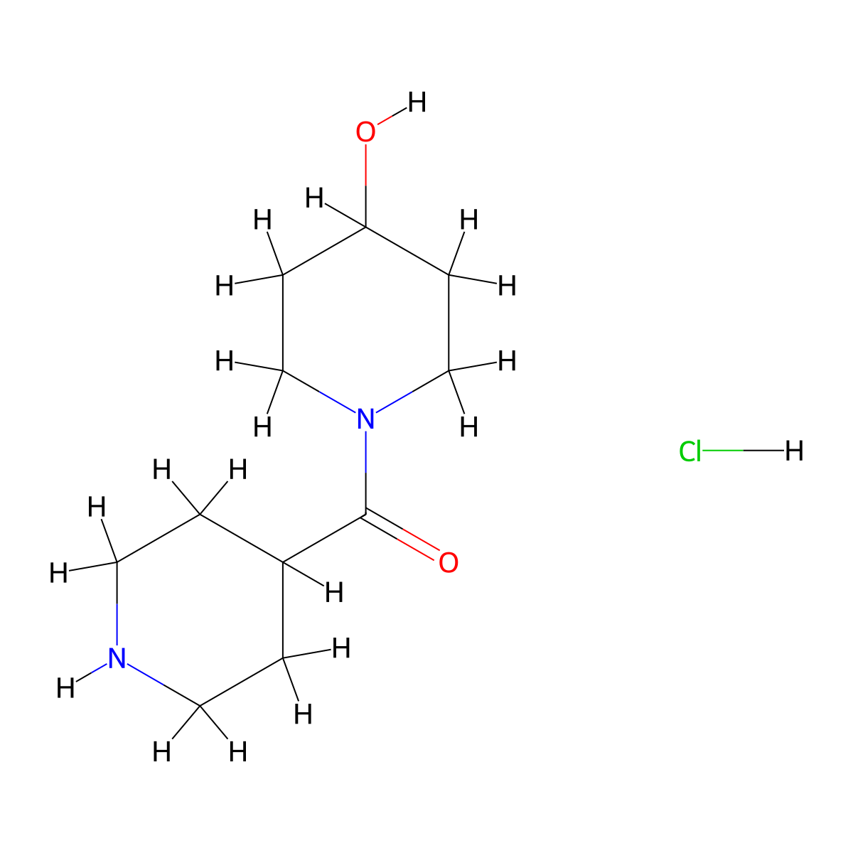 (4-Hydroxy-1-piperidinyl)(4-piperidinyl)methanone hydrochloride molecular structure, CAS 1220039-09-7