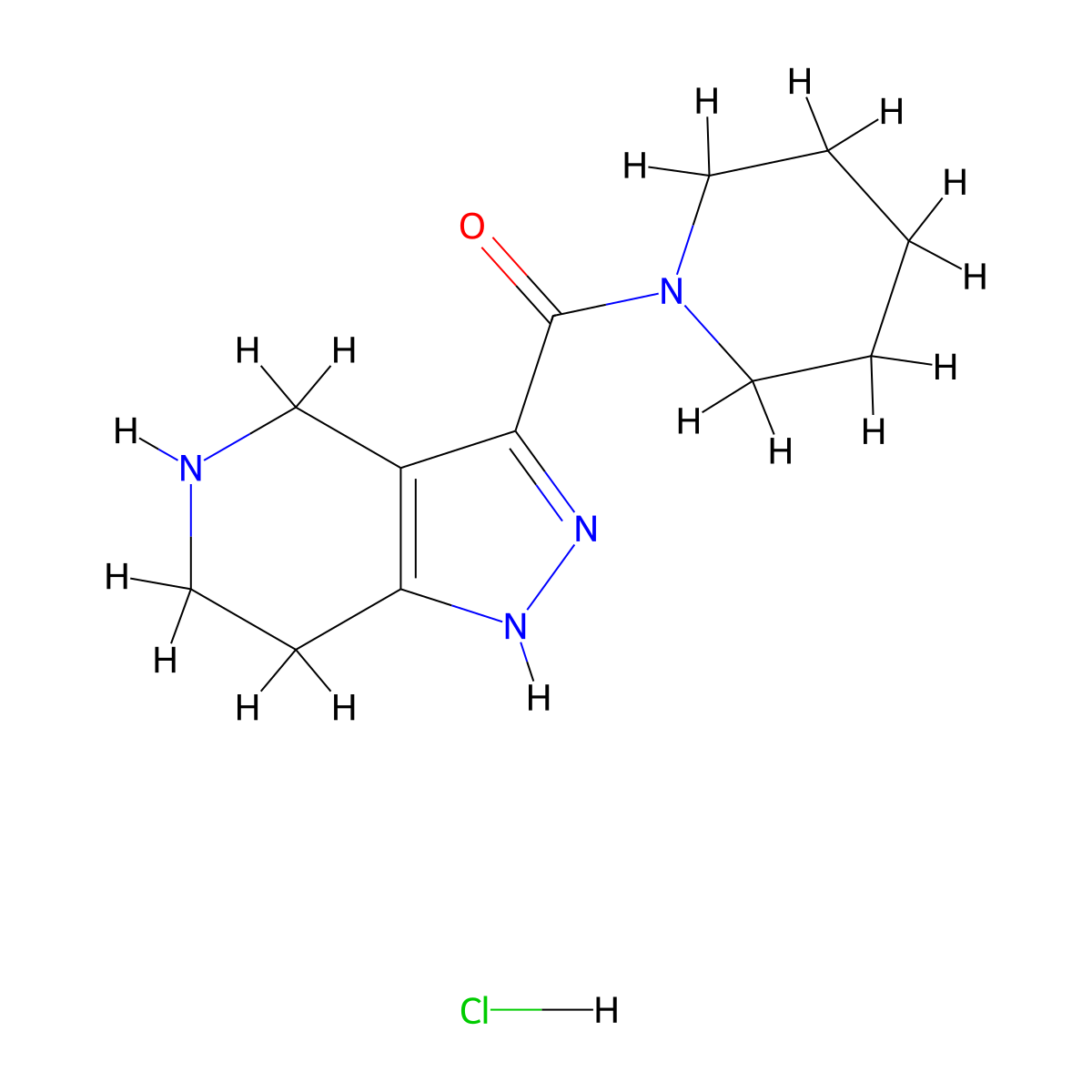 1-Piperidinyl(4,5,6,7-tetrahydro-1H-pyrazolo-[4,3-c]pyridin-3-yl)methanone hydrochloride molecular structure, CAS 1220039-26-8