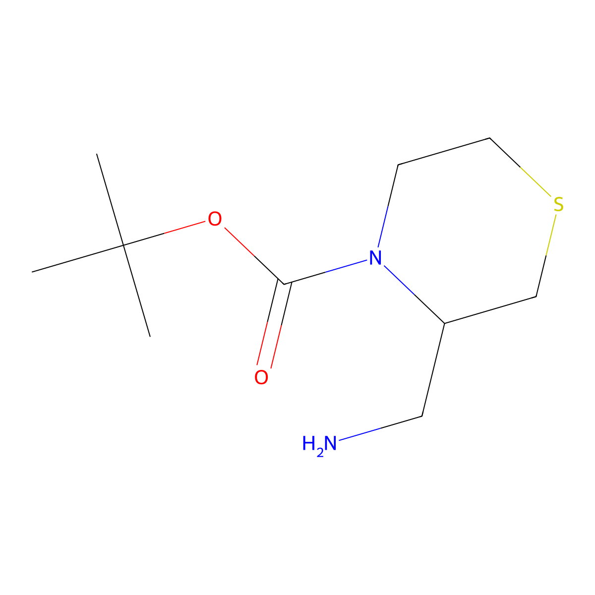 Tert-butyl 3-(aminomethyl)thiomorpholine-4-carboxylate molecular structure, CAS 1220039-36-0