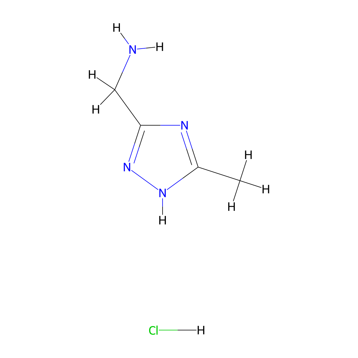 (3-methyl-1H-1,2,4-triazol-5-yl)methanamine hydrochloride molecular structure, CAS 1220039-82-6