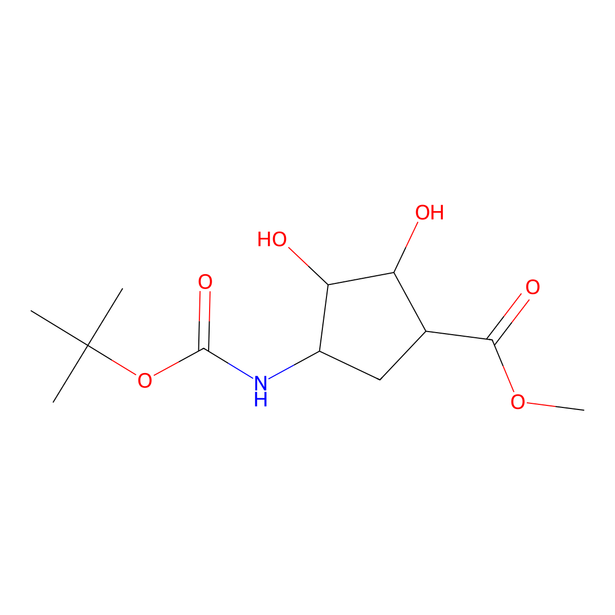 rac-methyl (1R,2S,3R,4S)-4-{[(tert-butoxy)carbonyl]amino}-2,3-dihydroxycyclopentane-1-carboxylate molecular structure, CAS 122009-29-4