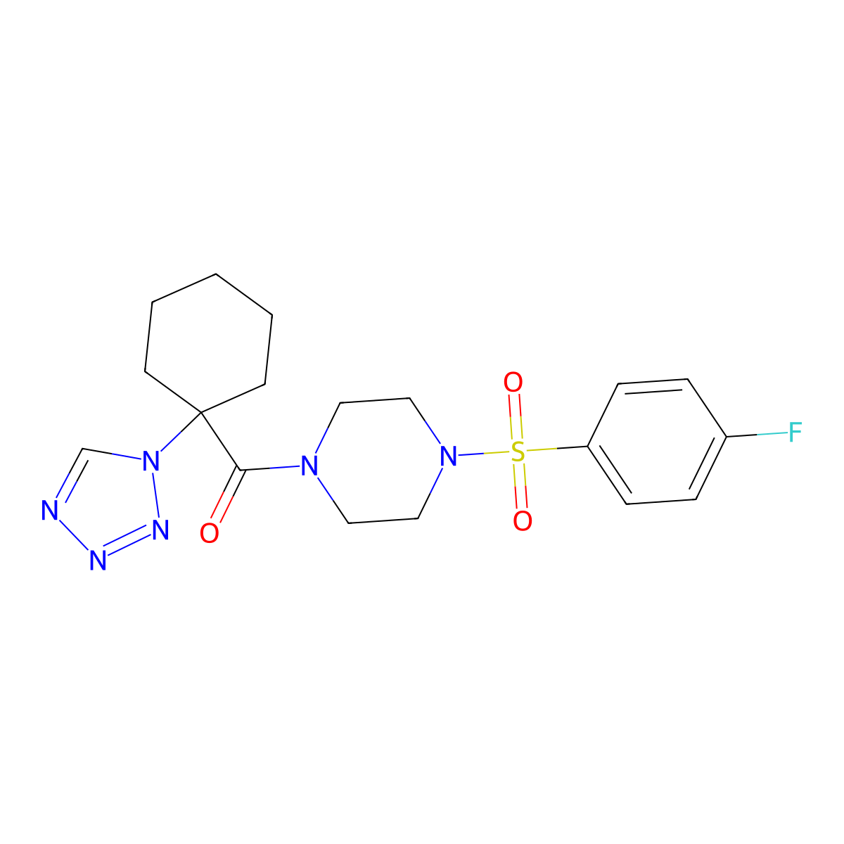 {4-[(4-fluorophenyl)sulfonyl]piperazin-1-yl}[1-(1H-tetrazol-1-yl)cyclohexyl]methanone molecular structure, CAS 1220102-20-4