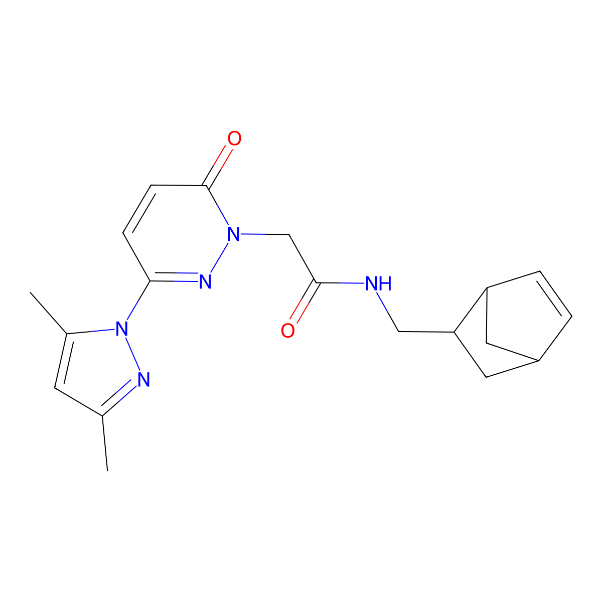 N-(bicyclo[2.2.1]hept-5-en-2-ylmethyl)-2-[3-(3,5-dimethyl-1H-pyrazol-1-yl)-6-oxopyridazin-1(6H)-yl]acetamide molecular structure, CAS 1220107-16-3