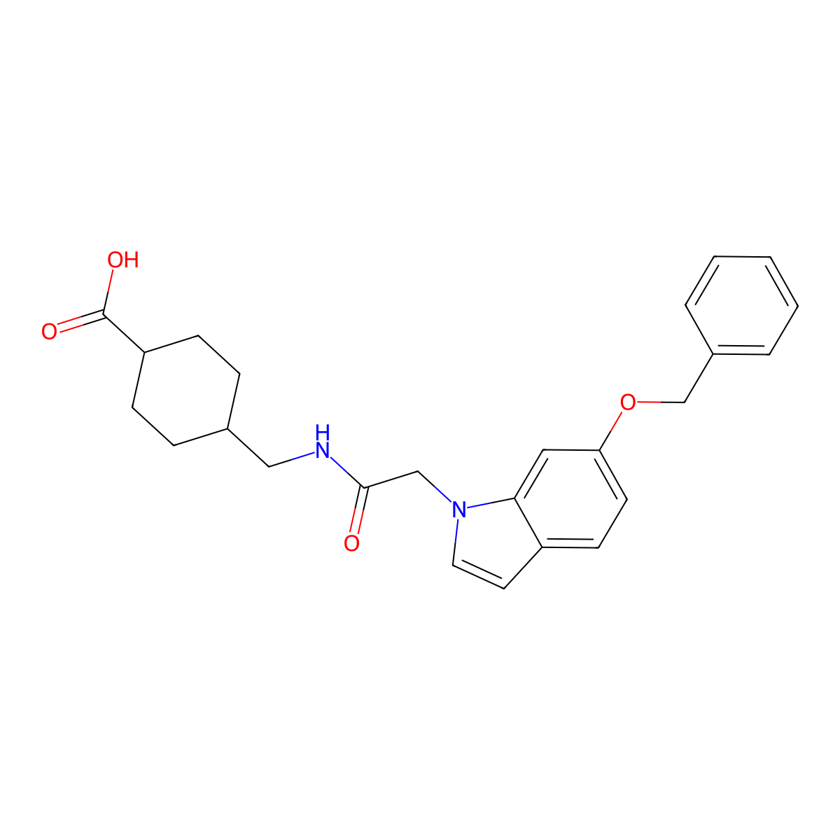 trans-4-[({[6-(benzyloxy)-1H-indol-1-yl]acetyl}amino)methyl]cyclohexanecarboxylic acid molecular structure, CAS 1220107-43-6