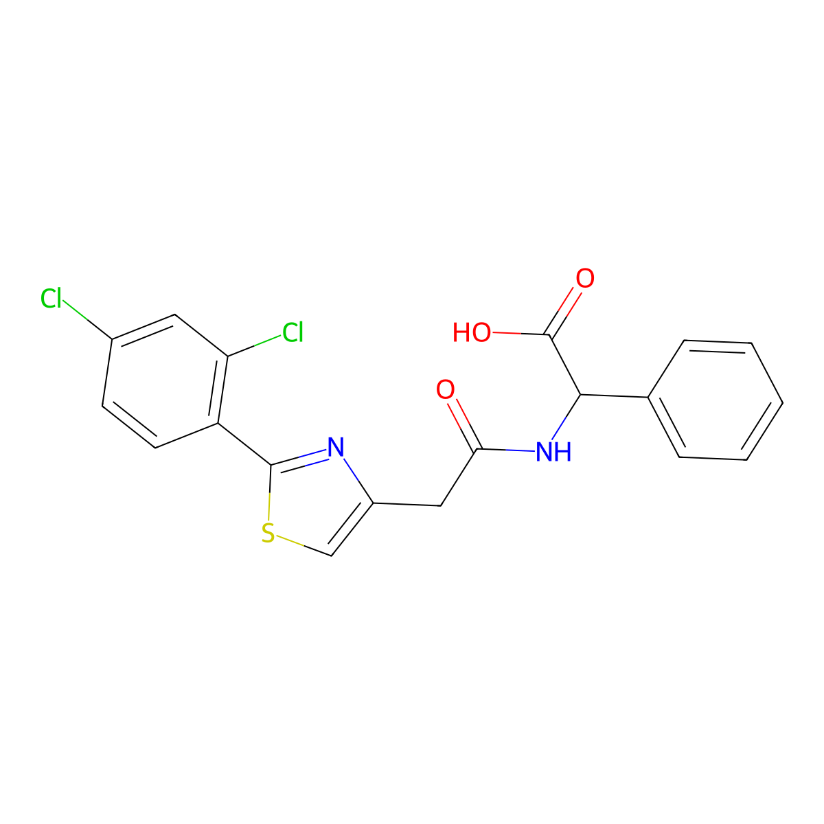 (2R)-({[2-(2,4-dichlorophenyl)-1,3-thiazol-4-yl]acetyl}amino)(phenyl)ethanoic acid molecular structure, CAS 1220108-07-5