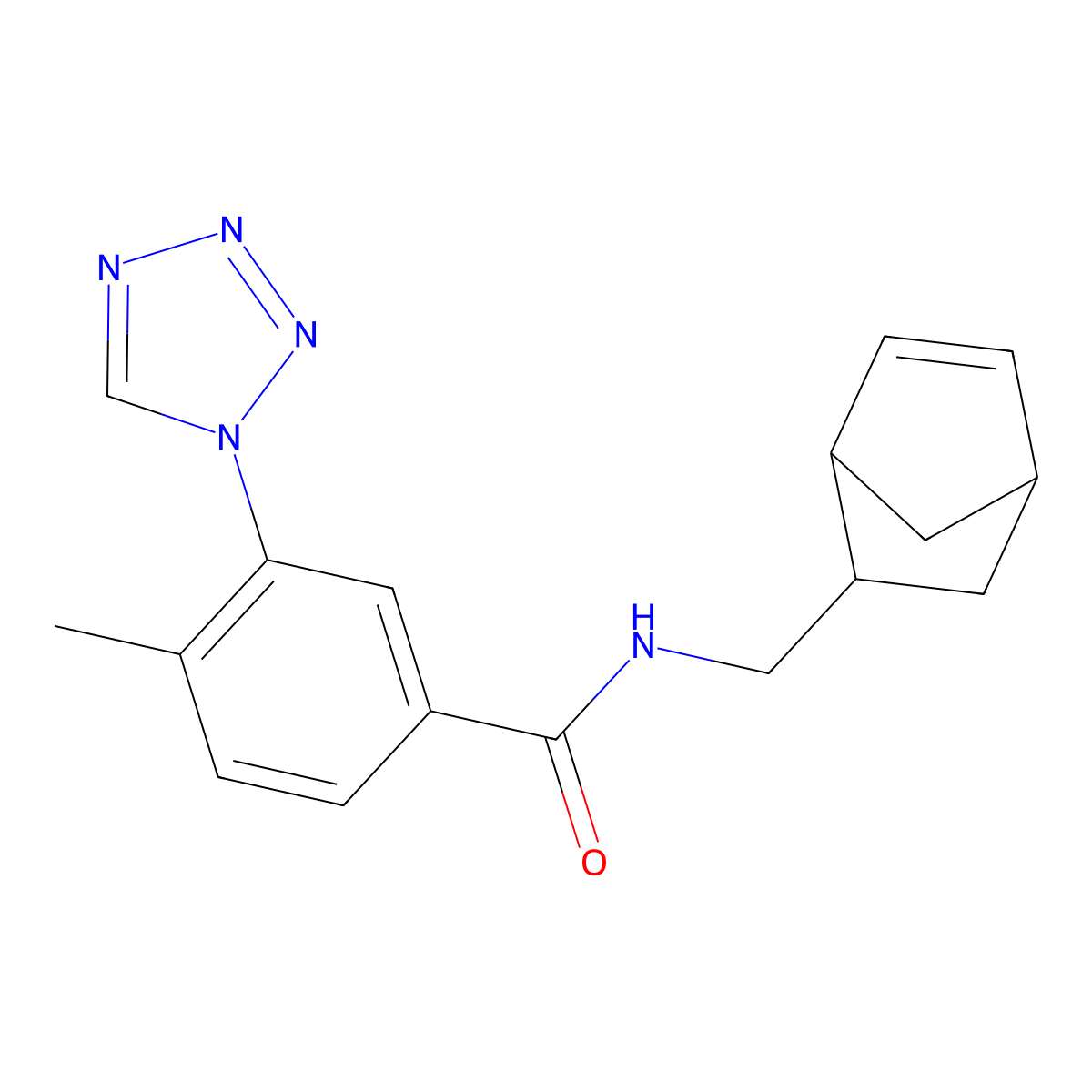 N-(bicyclo[2.2.1]hept-5-en-2-ylmethyl)-4-methyl-3-(1H-tetrazol-1-yl)benzamide molecular structure, CAS 1220108-46-2