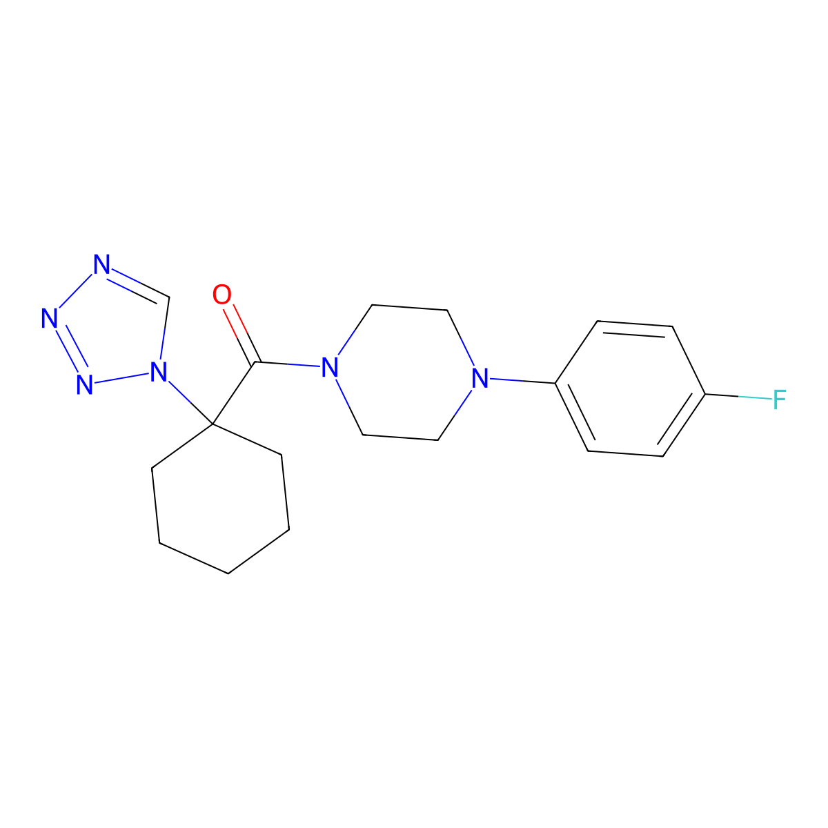 1-(4-fluorophenyl)-4-{[1-(1H-tetrazol-1-yl)cyclohexyl]carbonyl}piperazine molecular structure, CAS 1220108-99-5