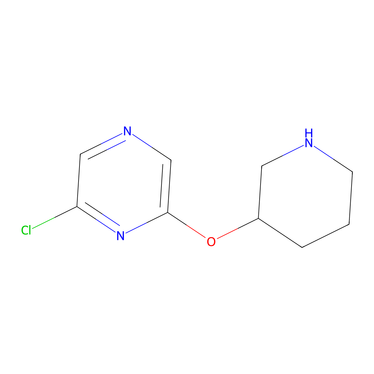 2-Chloro-6-(piperidin-3-yloxy)pyrazine molecular structure, CAS 1220175-50-7
