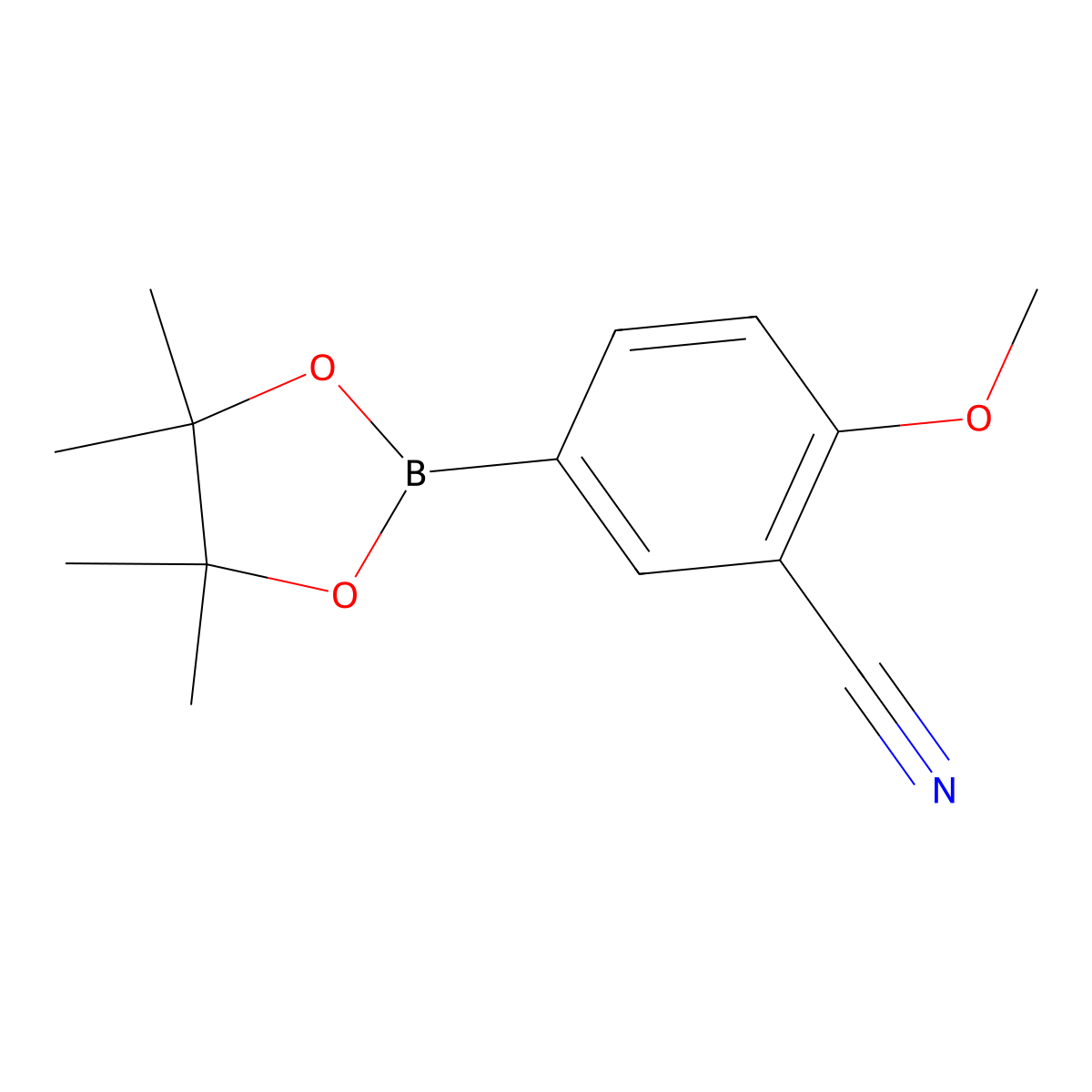2-Methoxy-5-(4,4,5,5-tetramethyl-1,3,2-dioxaborolan-2-yl)benzonitrile molecular structure, CAS 1220219-22-6