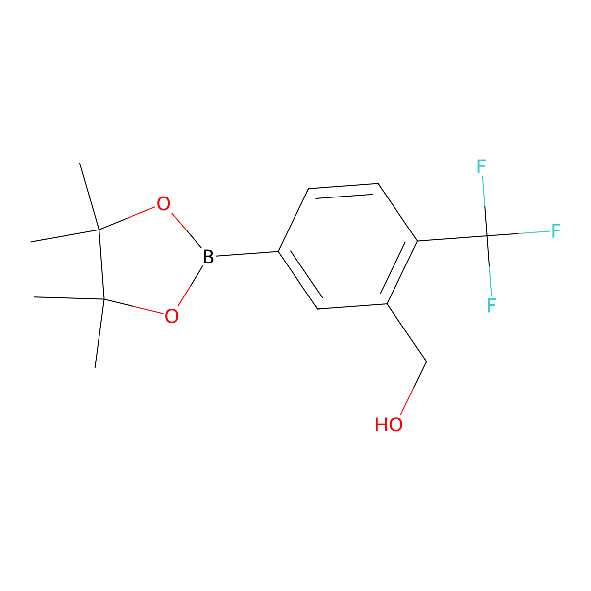 (5-(4,4,5,5-Tetramethyl-1,3,2-dioxaborolan-2-yl)-2-(trifluoromethyl)phenyl)methanol molecular structure, CAS 1220219-33-9