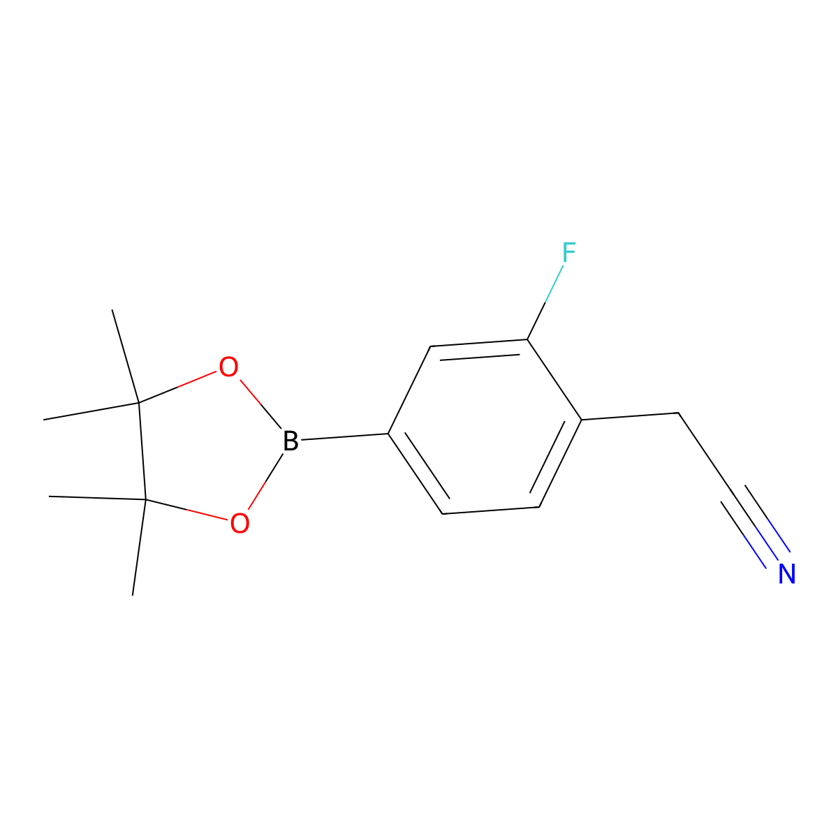 2-(2-Fluoro-4-(4,4,5,5-tetramethyl-1,3,2-dioxaborolan-2-yl)phenyl)acetonitrile molecular structure, CAS 1220219-61-3