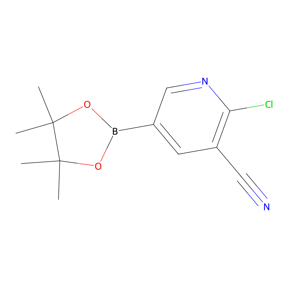 2-Chloro-5-(4,4,5,5-tetramethyl-1,3,2-dioxaborolan-2-yl)pyridine-3-carbonitrile molecular structure, CAS 1220220-02-9
