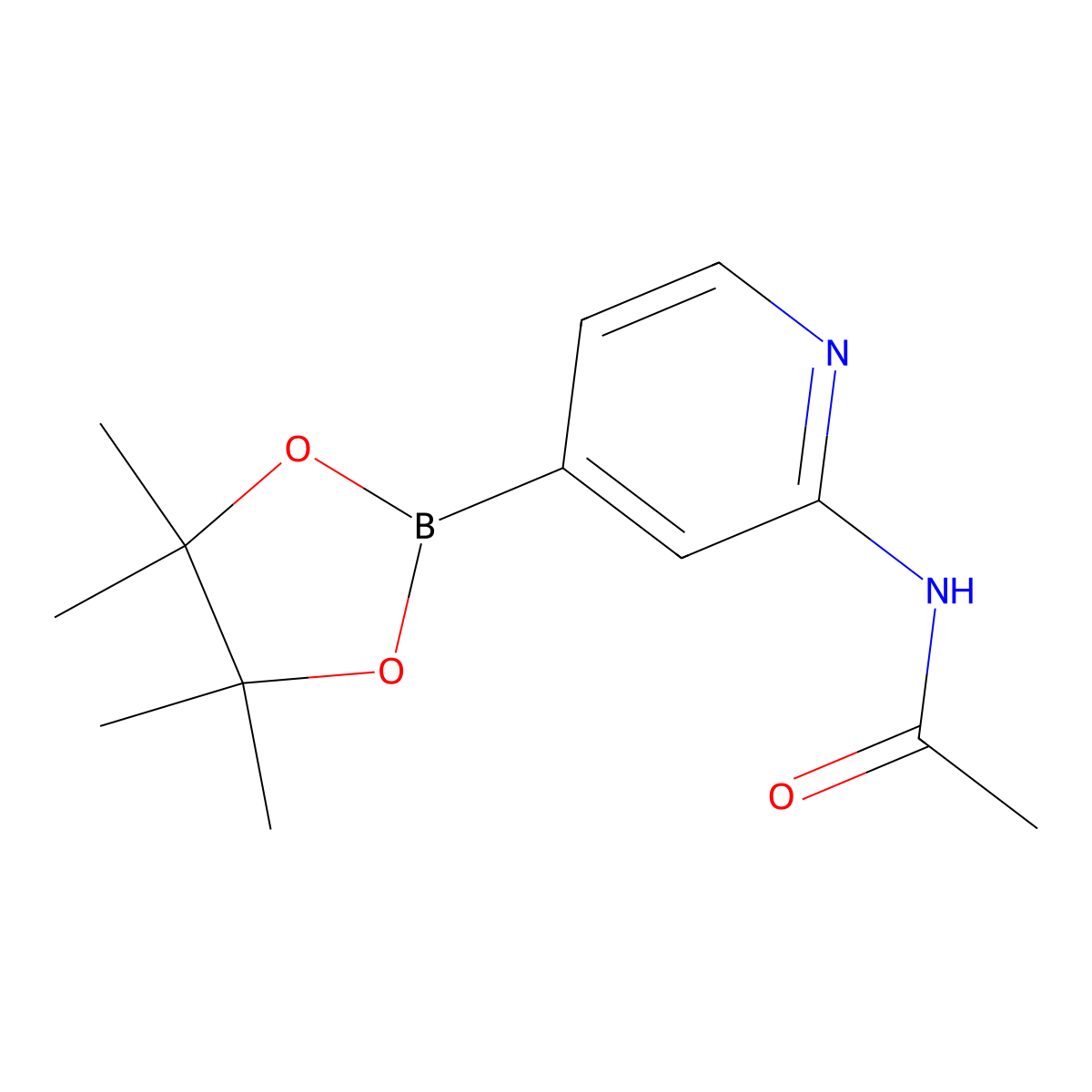 N-(4-(tetramethyl-1,3,2-dioxaborolan-2-yl)pyridin-2-yl)acetamide molecular structure, CAS 1220220-21-2