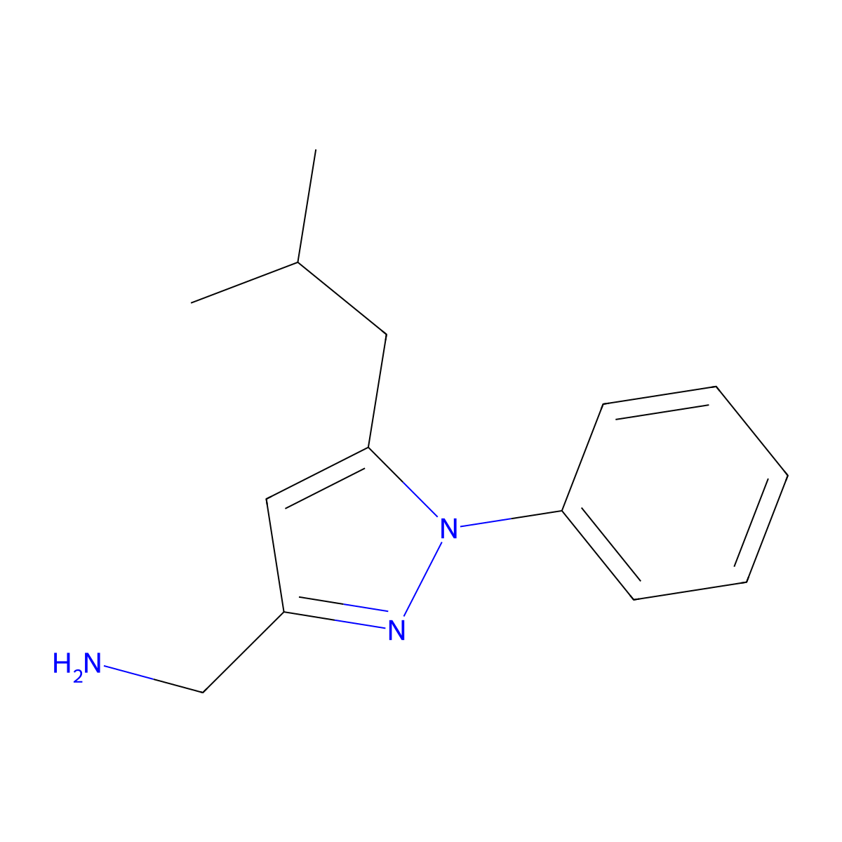 (5-Isobutyl-1-phenyl-1H-pyrazol-3-yl)methanamine molecular structure, CAS 1220348-66-2
