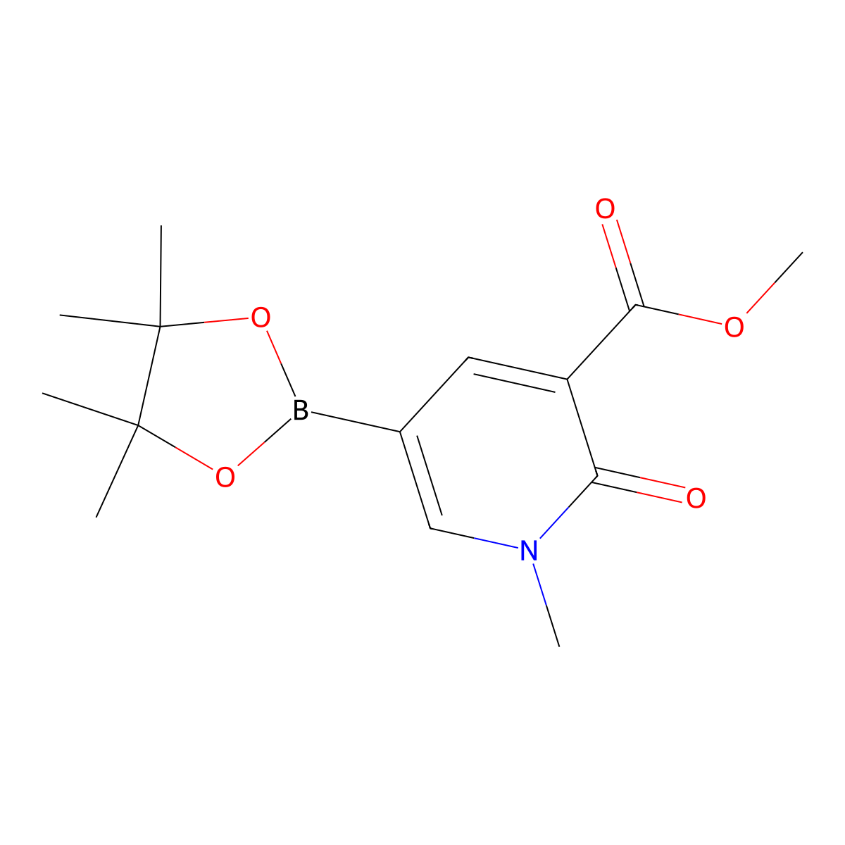 Methyl 1-methyl-2-oxo-5-(4,4,5,5-tetramethyl-1,3,2-dioxaborolan-2-yl)-1,2-dihydropyridine-3-carboxylate molecular structure, CAS 1220422-02-5