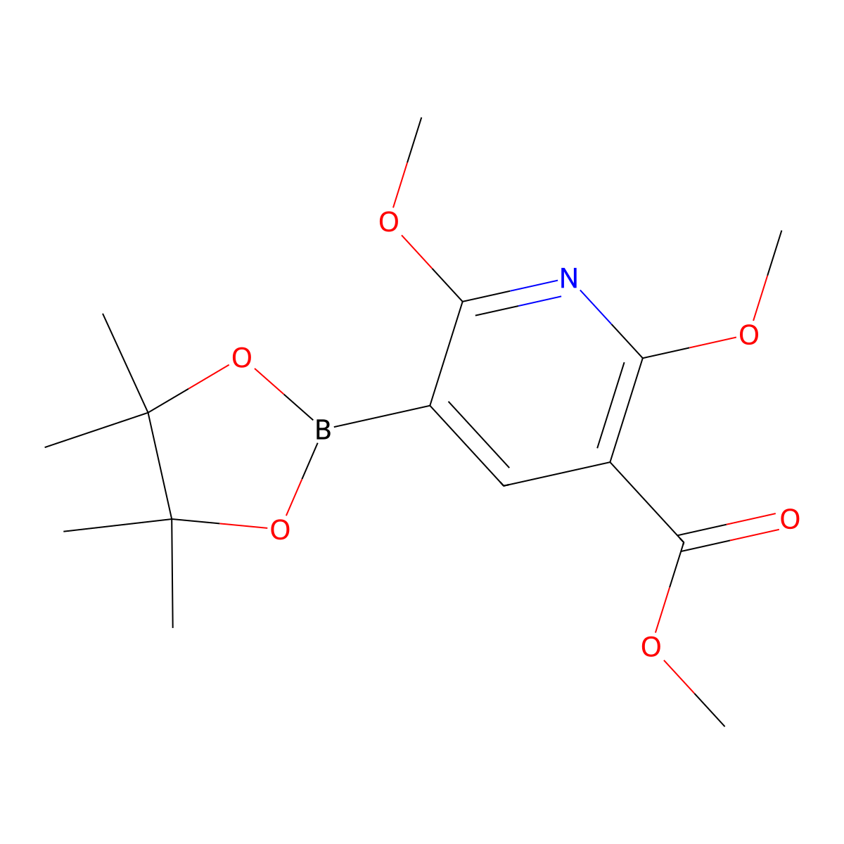 Methyl 2,6-dimethoxy-5-(4,4,5,5-tetramethyl-1,3,2-dioxaborolan-2-yl)nicotinate molecular structure, CAS 1220423-76-6