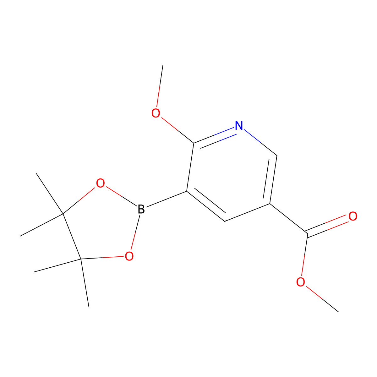 Methyl 6-methoxy-5-(4,4,5,5-tetramethyl-1,3,2-dioxaborolan-2-YL)nicotinate molecular structure, CAS 1220423-84-6