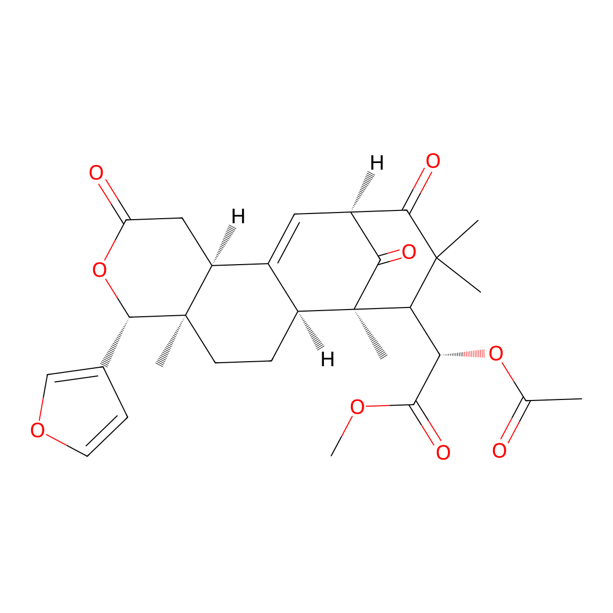 methyl (2S)-2-acetyloxy-2-[(1R,2S,5R,6R,10S,13S)-6-(furan-3-yl)-1,5,15,15-tetramethyl-8,14,17-trioxo-7-oxatetracyclo[11.3.1.02,11.05,10]heptadec-11-en-16-yl]acetate molecular structure, CAS 1220508-29-1