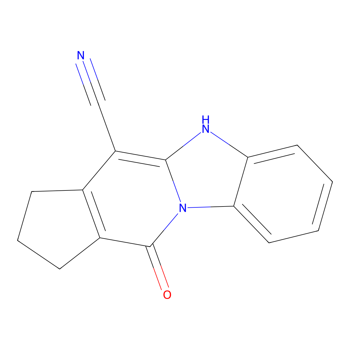 11-oxo-2,3,5,11-tetrahydro-1H-cyclopenta[4,5]pyrido[1,2-a]benzimidazole-4-carbonitrile molecular structure, CAS 122062-41-3