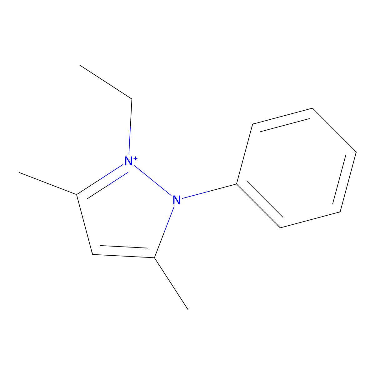 1-ethyl-3,5-dimethyl-2-phenyl-1H-pyrazol-2-ium molecular structure, CAS 122062-55-9