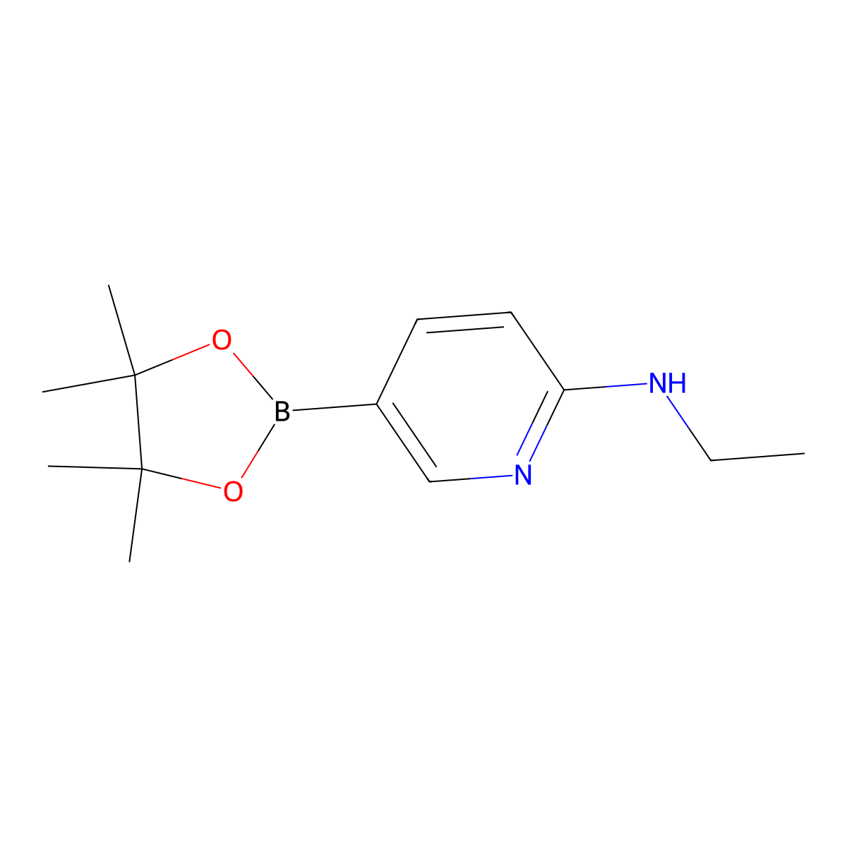 N-ethyl-5-(4,4,5,5-tetramethyl-1,3,2-dioxaborolan-2-yl)pyridin-2-amine molecular structure, CAS 1220696-19-4
