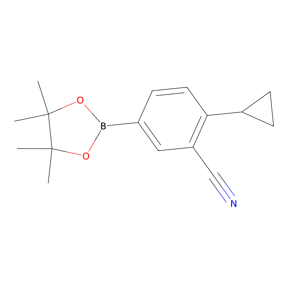 2-Cyclopropyl-5-(4,4,5,5-tetramethyl-1,3,2-dioxaborolan-2-yl)benzonitrile molecular structure, CAS 1220696-48-9