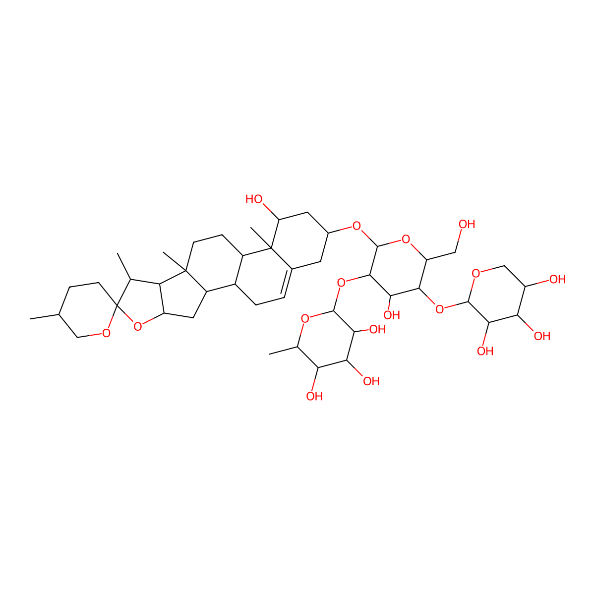(25R)-Ruscogenin-3-yl |A-L-rhamnopyranosyl-(1 inverted exclamation marku2)-[|A-D-xylopyranosyl-(1 inverted exclamation marku4)]-|A-D-glucopyranoside molecular structure, CAS 1220707-31-2