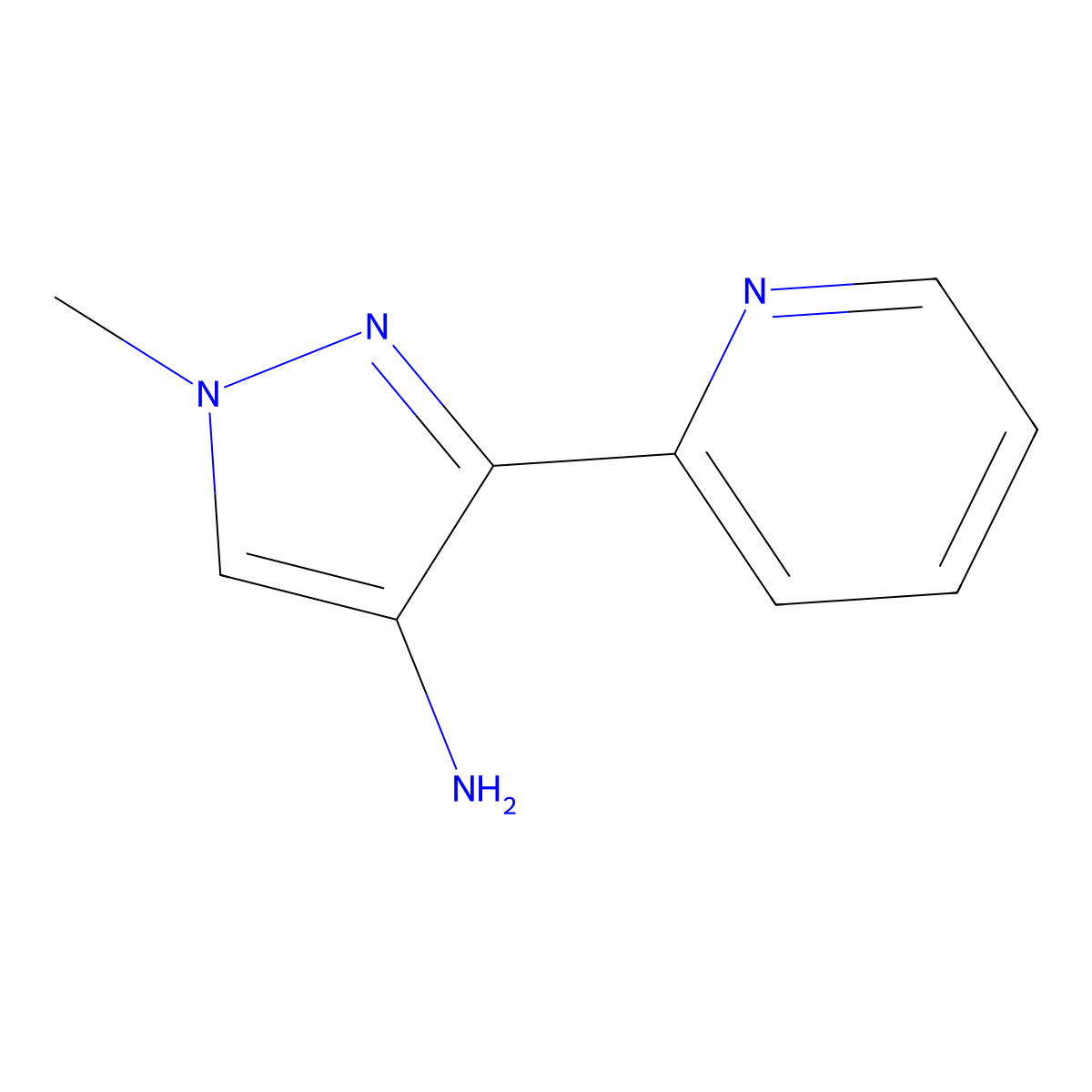 1-methyl-3-(pyridin-2-yl)-1H-pyrazol-4-amine molecular structure, CAS 1220709-84-1