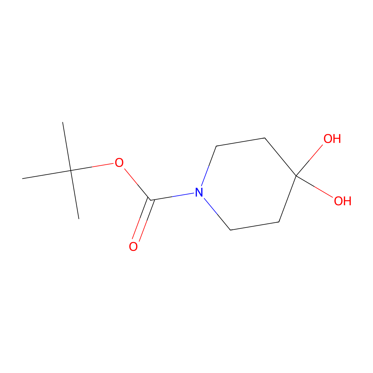tert-Butyl 4,4-dihydroxypiperidine-1-carboxylate molecular structure, CAS 1220889-47-3