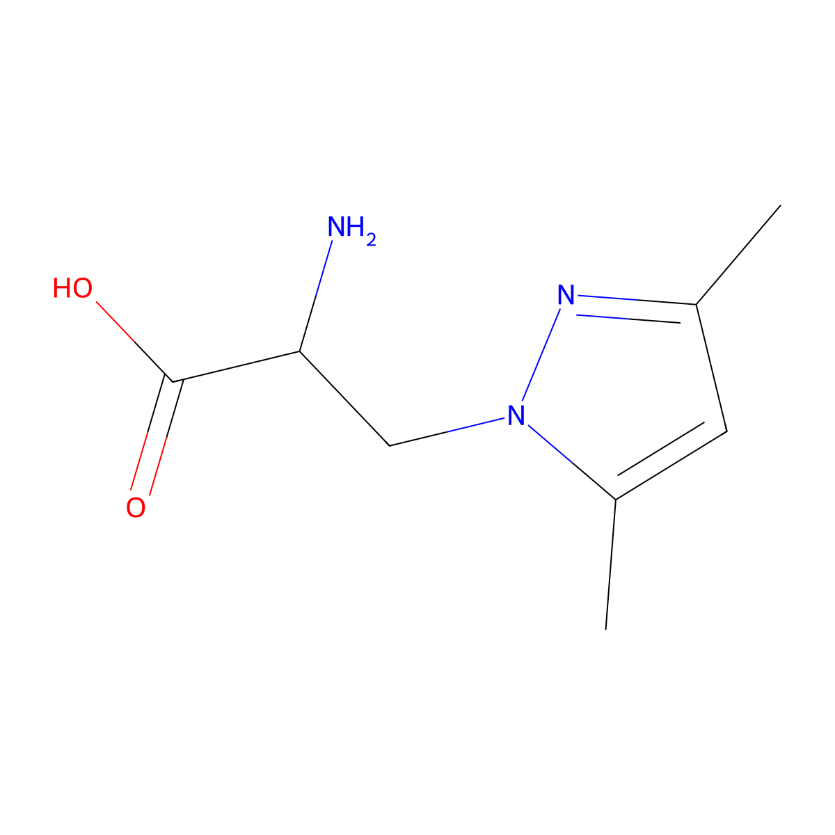 2-amino-3-(3,5-dimethyl-1H-pyrazol-1-yl)propanoic acid molecular structure, CAS 1220953-92-3