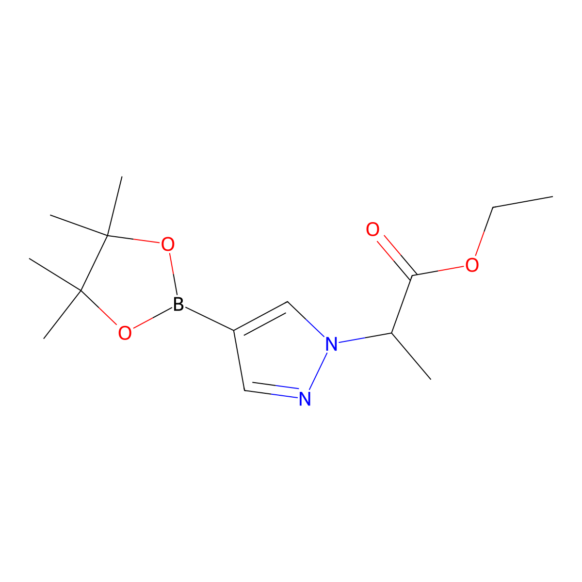 Ethyl 2-(4-(4,4,5,5-tetramethyl-1,3,2-dioxaborolan-2-yl)-1H-pyrazol-1-yl)propanoate molecular structure, CAS 1220968-24-0